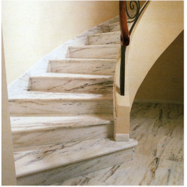 Мраморная радиусная лестница из мрамора Россо португало